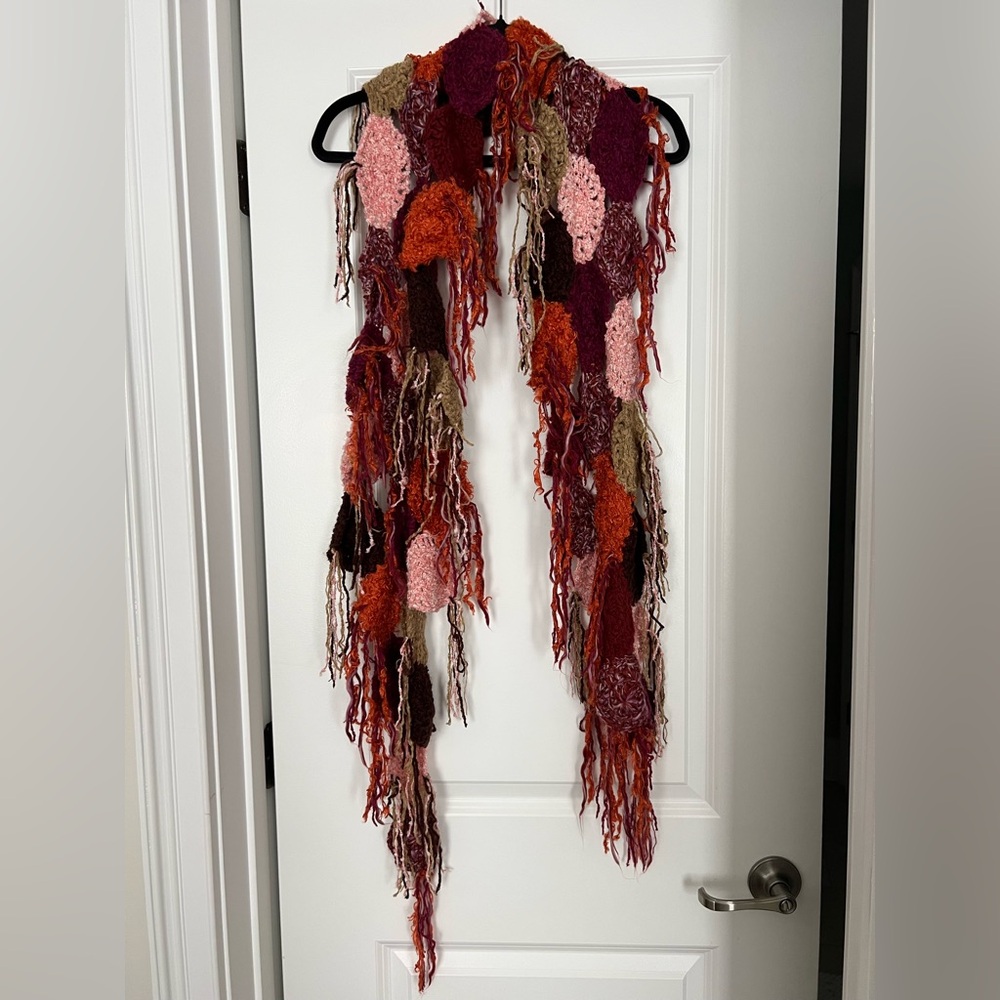 Steve Madden Multicolor Fringe Patchwork Knit Scarf